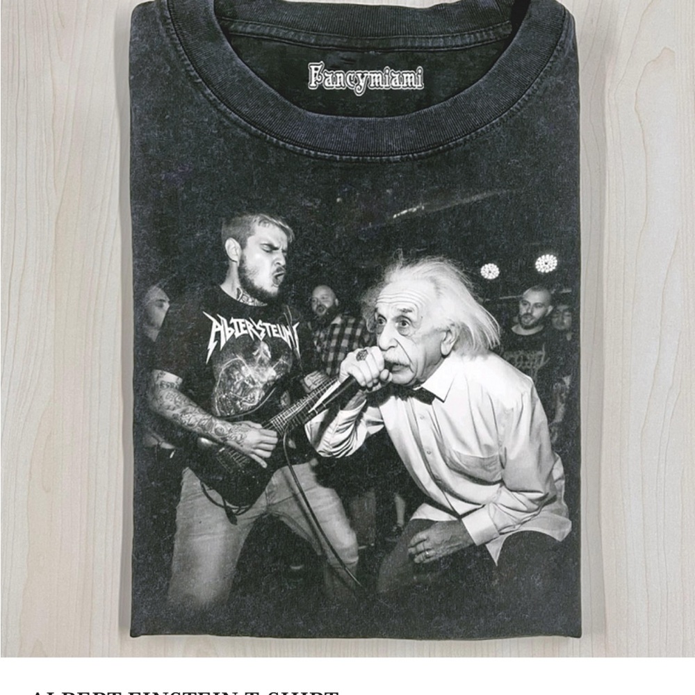 Black Graphic T-Shirt with Einstein Print